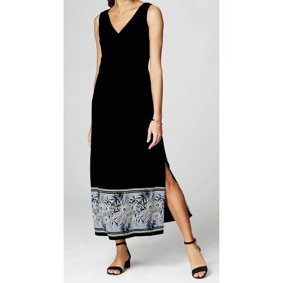 J Jill Wearever Havana Size L Faux Wrap  Tropical Print Border Maxi Dress Boho - Picture 1 of 12